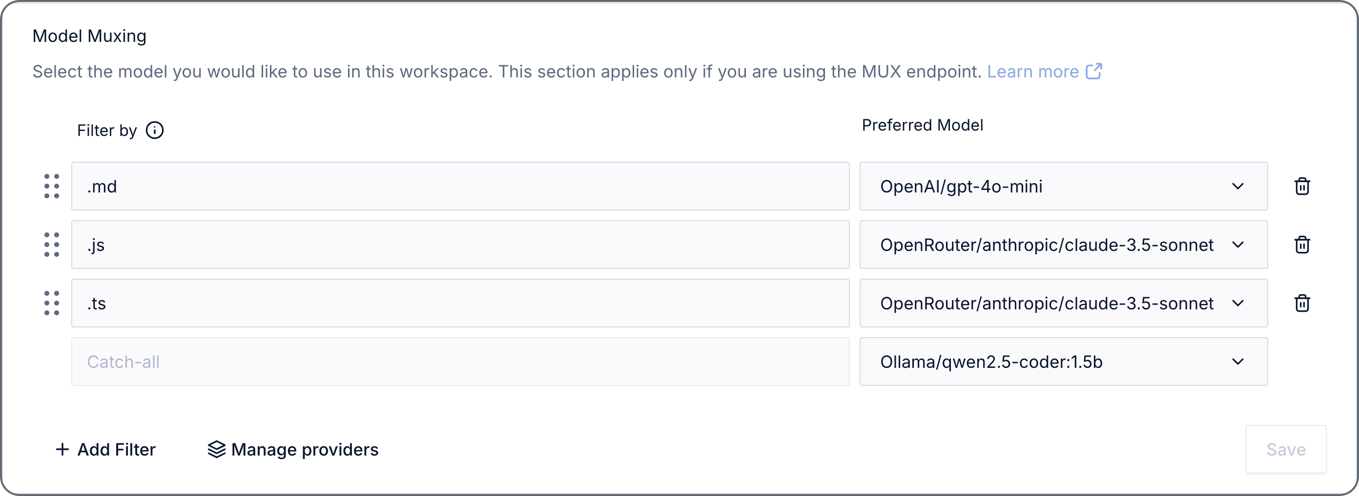 An example showing several muxing rules for different file types